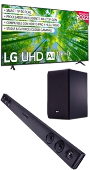 LG televisor 75 Smart TV UQ80 4K negro + barra sonido SJ3 300W negro