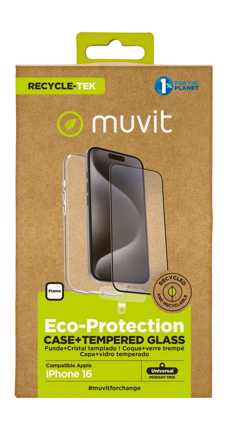 Muvit Funda + Protector de pantalla transparente para iPhone 16