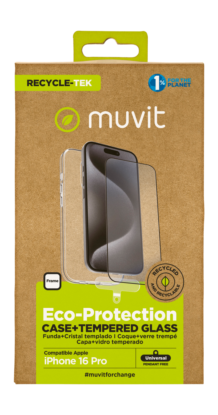 Muvit Funda + Protector de pantalla transparente para iPhone 16 Pro