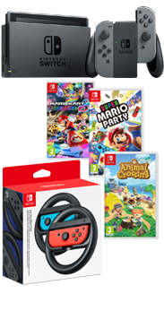 Nintendo Switch HW + Animal Crossing: New Horizons + Mario Kart 8 Deleuxe + Super Mario Party + Volantes