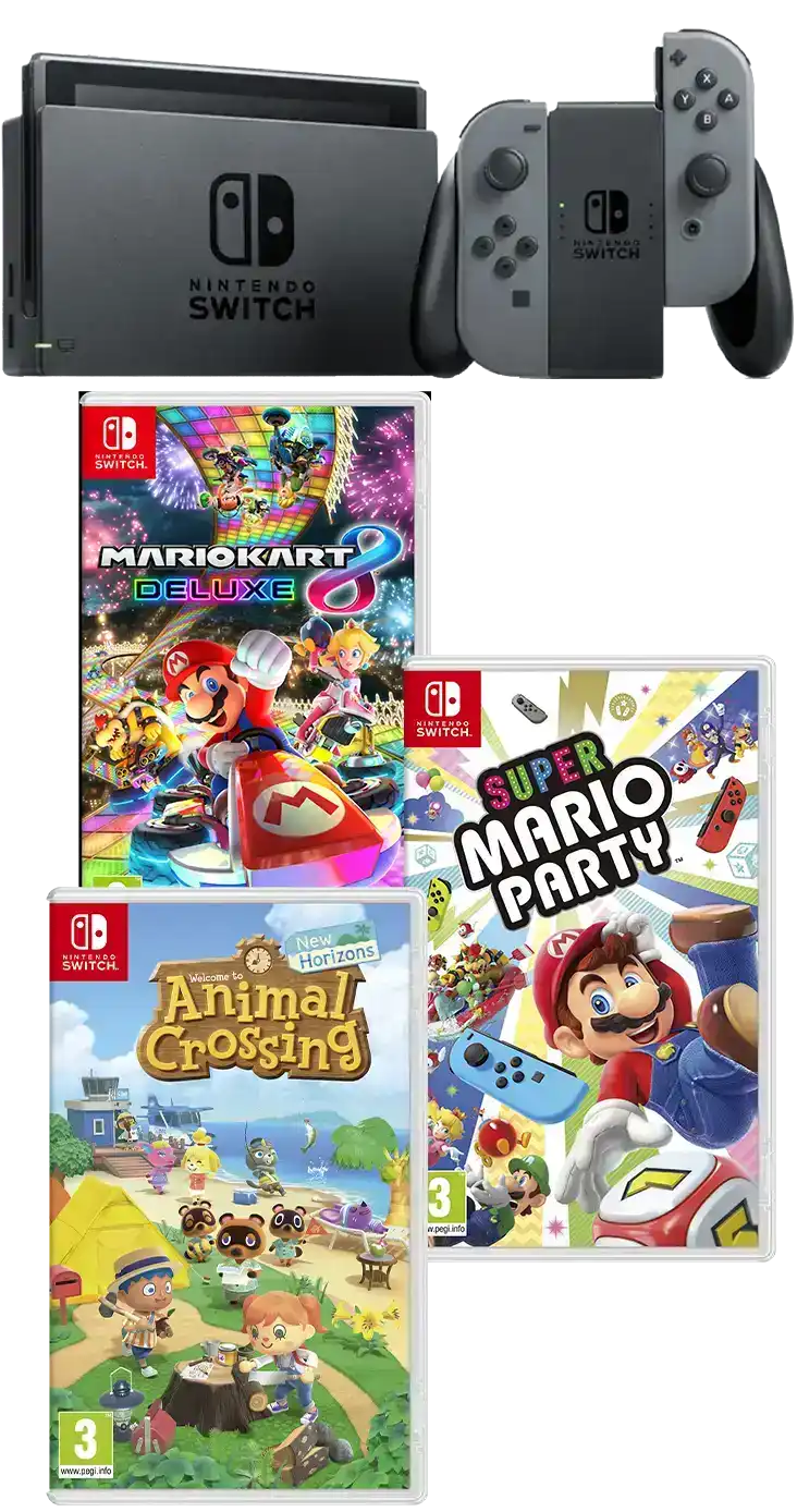 Nintendo Switch HW + Animal Crossing: New Horizons + Mario Kart 8 Deleuxe + Super Mario Party
