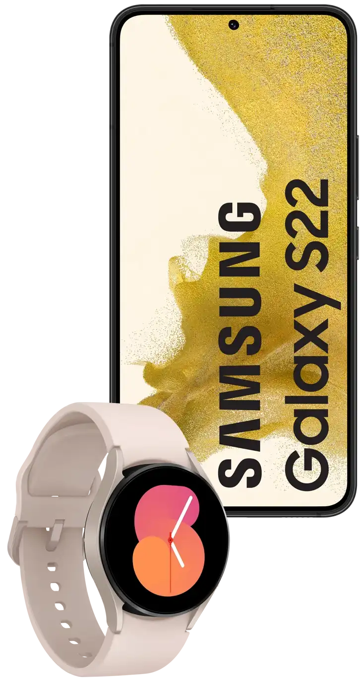 Samsung Galaxy S22 5G 128GB negro + Watch5 Bluetooth 40mm oro rosa