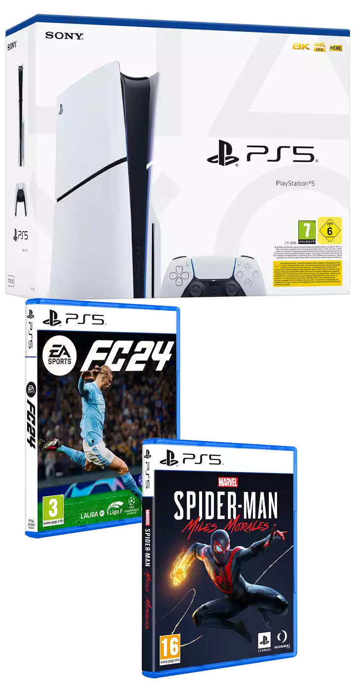Sony PlayStation 5 + FC 2024 + Spiderman Miles Morales
